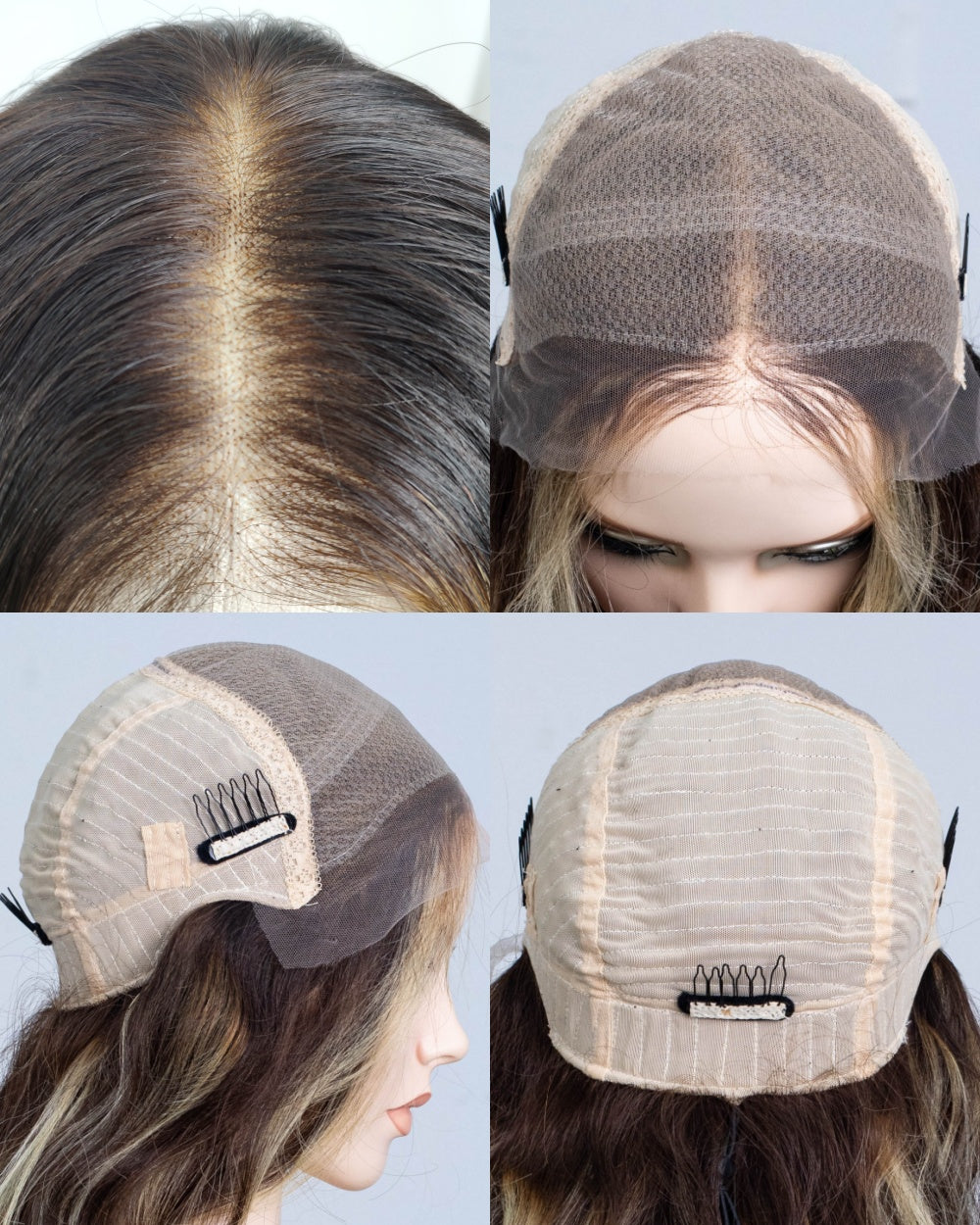 Ausverkauf | 22 Zoll Aschblond Lang Gewellt Echthaar Swiss Lace Closure Perücke - RT-2189