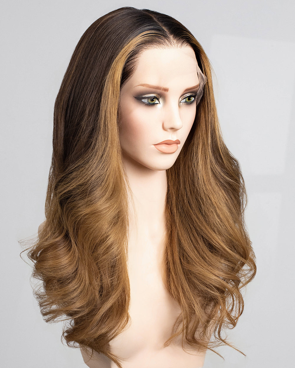 Ausverkauf | 22 Zoll Aschblond Lang Gewellt Echthaar Swiss Lace Closure Perücke - RT-2189