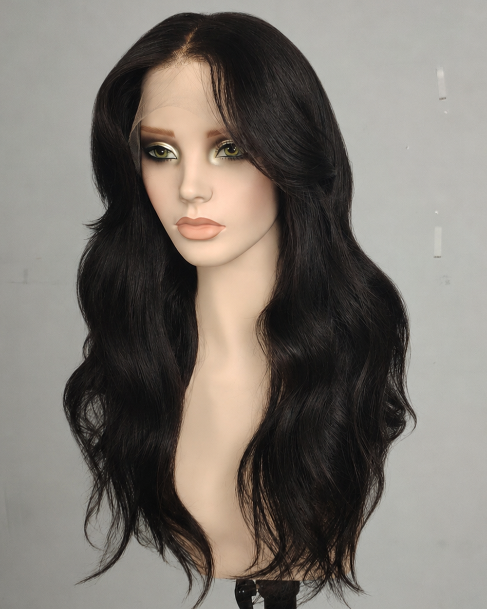 Clearance | 22 Inches Natural Black Wavy Human Hair Swiss Lace Front Wig - RTWY-1947