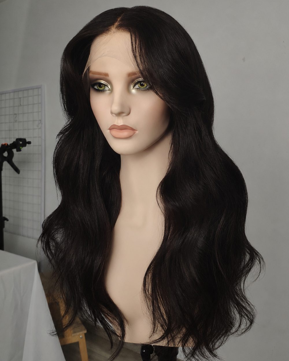 Clearance | 22 Inches Natural Black Wavy Human Hair Swiss Lace Front Wig - RTWY-1947