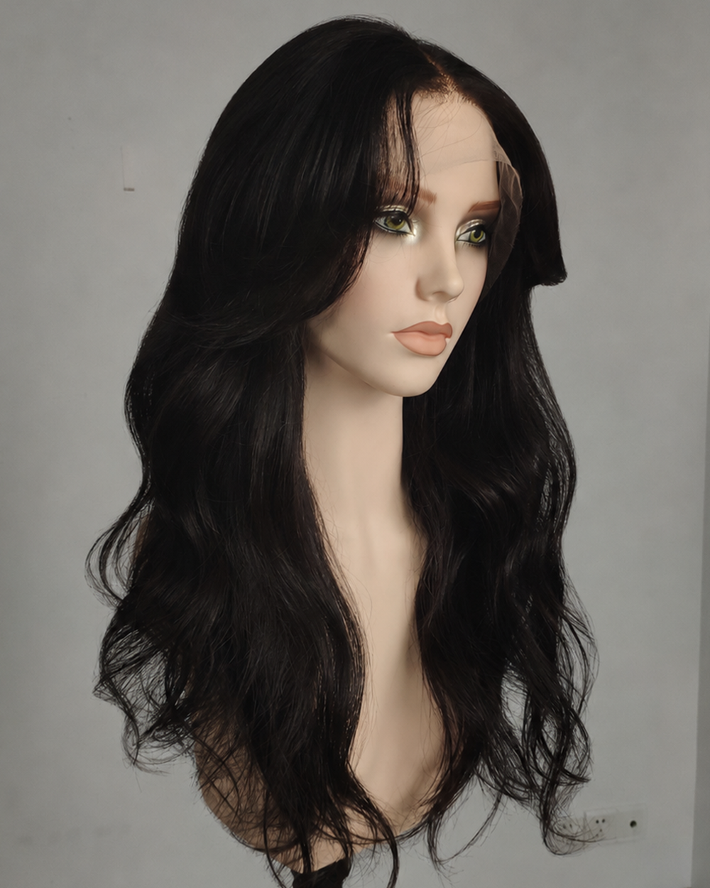 Clearance | 22 Inches Natural Black Wavy Human Hair Swiss Lace Front Wig - RTWY-1947
