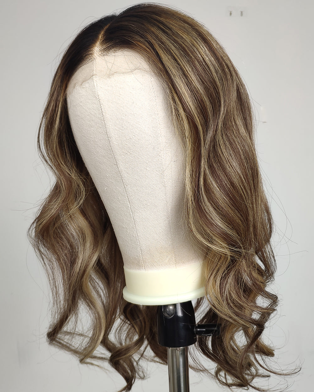 Ausverkauf | 22 Zoll Aschblond Lang Gewellt Echthaar Swiss Lace Closure Perücke - RT-2189