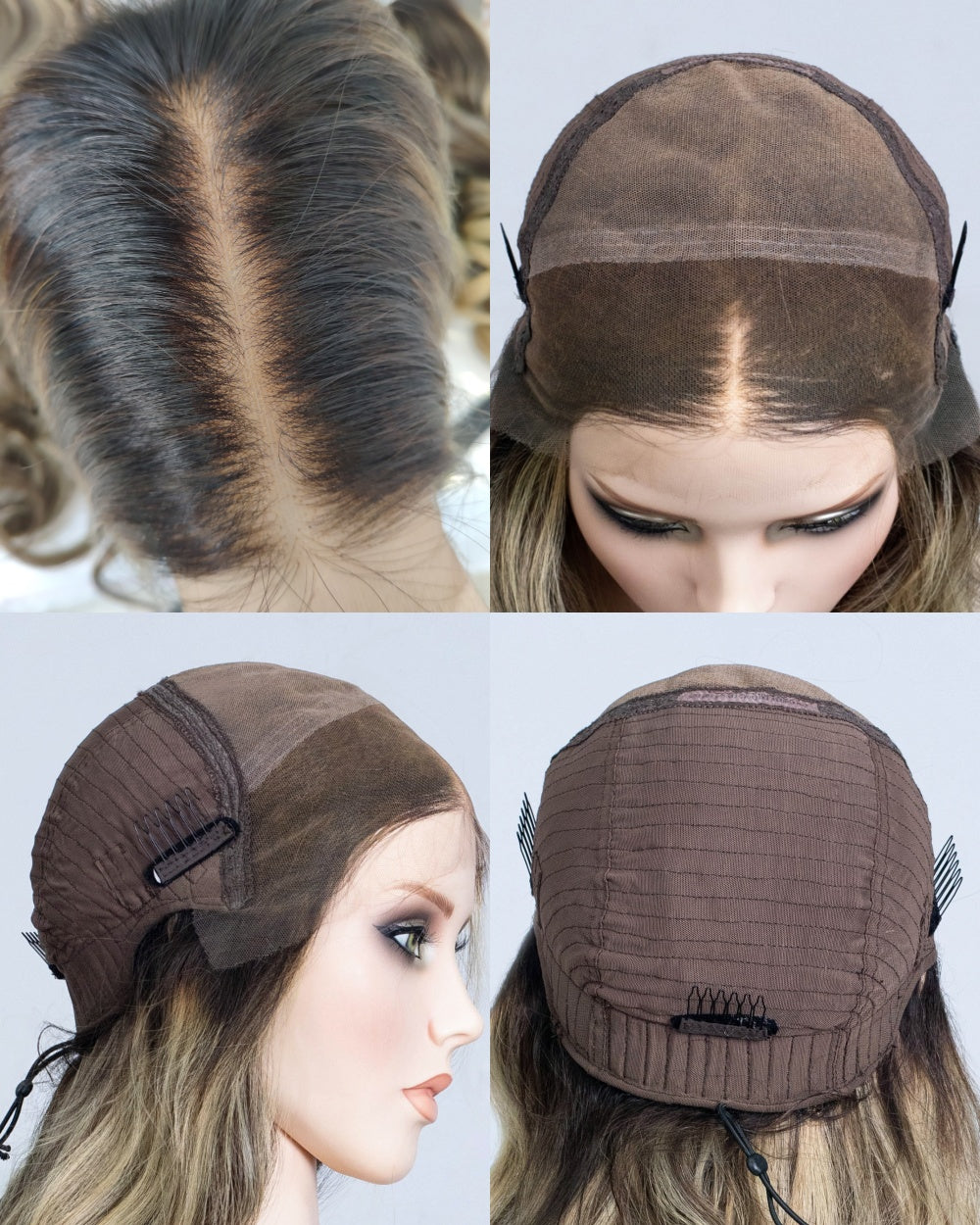Ausverkauf | 22 Zoll Aschblond Lang Gewellt Echthaar Swiss Lace Closure Perücke - RT-2189