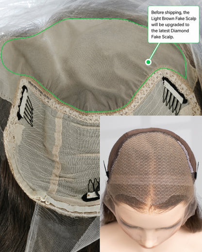 Ausverkauf | 22 Zoll Aschblond Lang Gewellt Echthaar Swiss Lace Closure Perücke - RT-2189