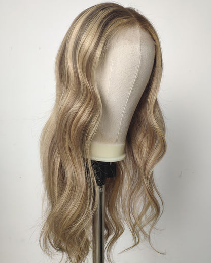 Clearance | 24 Inches Beige Blonde Balayage Wavy Human Hair Lace Closure Wig - RTWY-1953