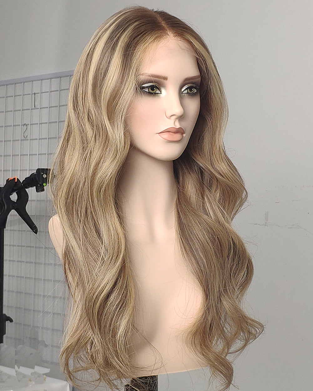 Clearance | 24 Inches Beige Blonde Balayage Wavy Human Hair Lace Closure Wig - RTWY-1953