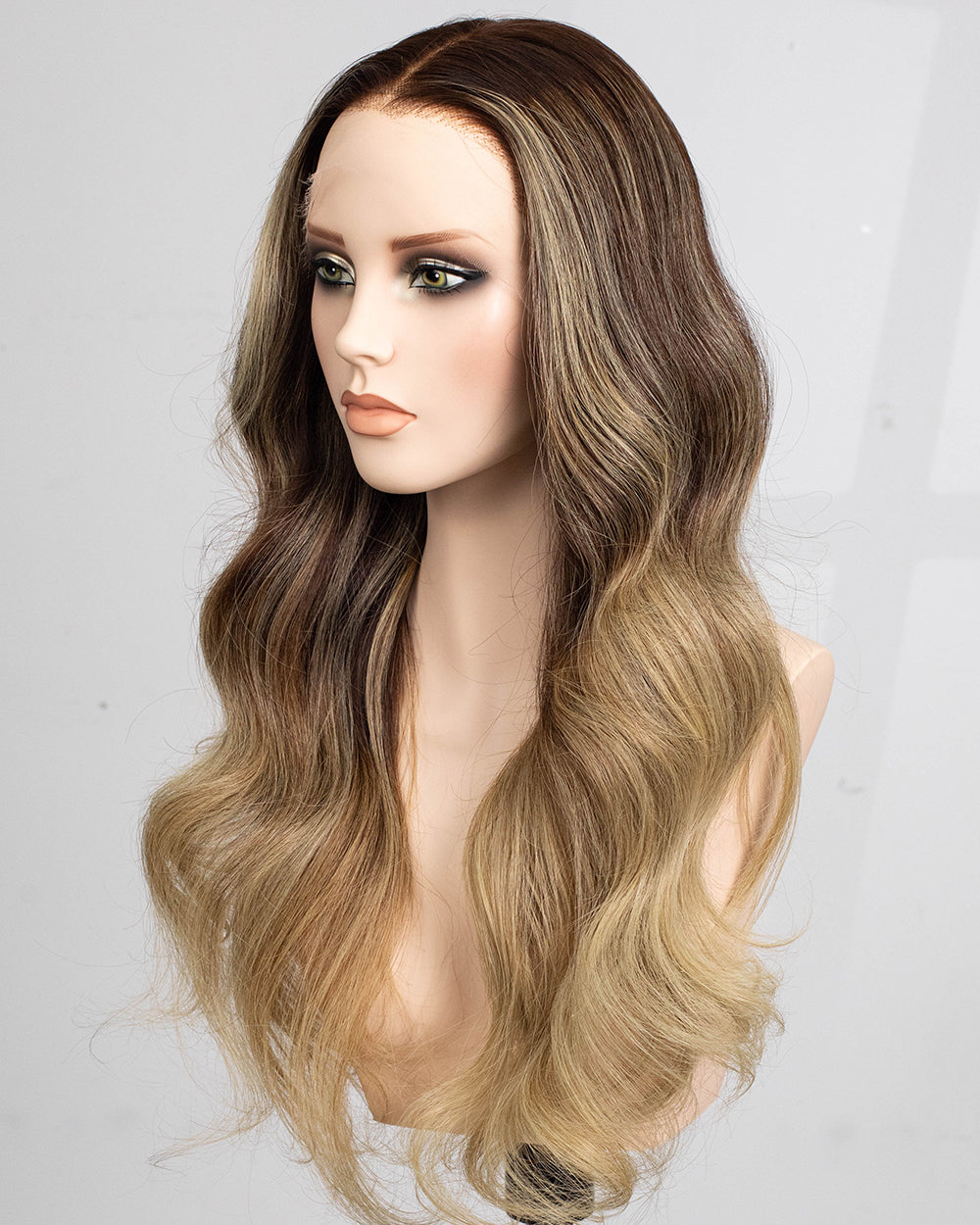 Ausverkauf | 22 Zoll Aschblond Lang Gewellt Echthaar Swiss Lace Closure Perücke - RT-2189