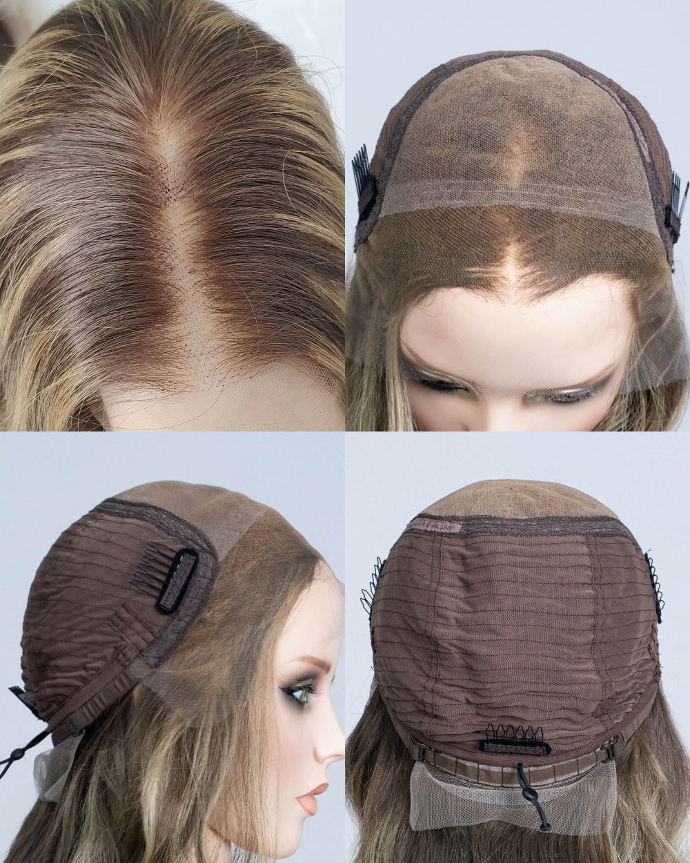 Clearance | 24 Inches Mushroom Brown with Beige Blonde Highlights Human Hair Swiss Lace Front Wig - RTW-754