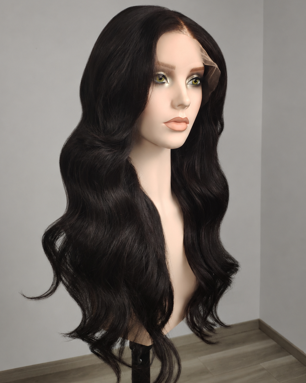 Clearance | 24 Inches Natural Black Wavy Human Hair Swiss Lace Front Wig - RTWY-1962