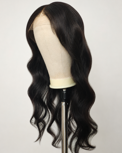 Clearance | 24 Inches Natural Black Wavy Human Hair Swiss Lace Front Wig - RTWY-1962