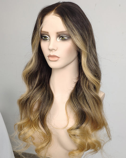 Clearance | 24 Inches Natural Black to Golden Blonde Human Hair Swiss Lace Front Wig - RTWY-2293