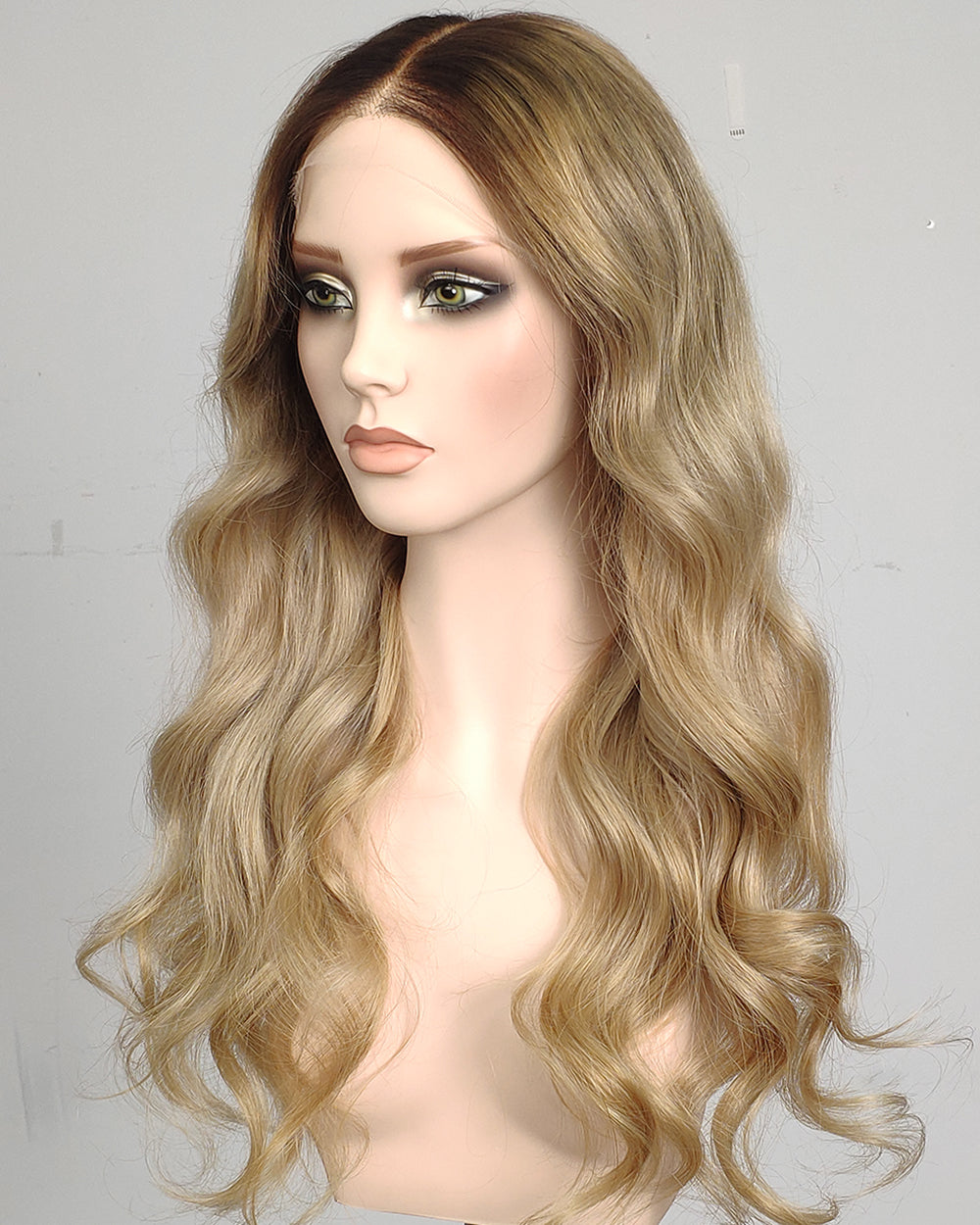 Clearance | 24 Inches Rooted Champagne Beige Blonde Human Hair Swiss Lace Closure Wig - RTW-752