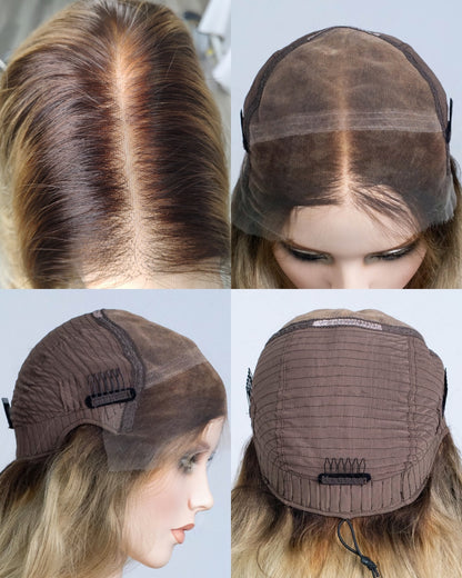 Clearance | 24 Inches Rooted Champagne Beige Blonde Human Hair Swiss Lace Closure Wig - RTW-752