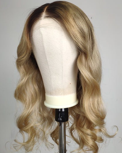Clearance | 24 Inches Rooted Champagne Beige Blonde Human Hair Swiss Lace Closure Wig - RTW-752