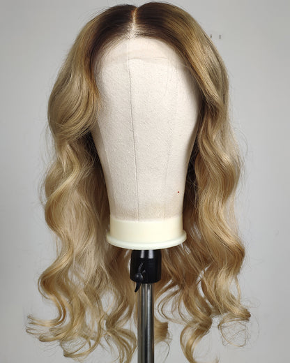 Clearance | 24 Inches Rooted Champagne Beige Blonde Human Hair Swiss Lace Closure Wig - RTW-752