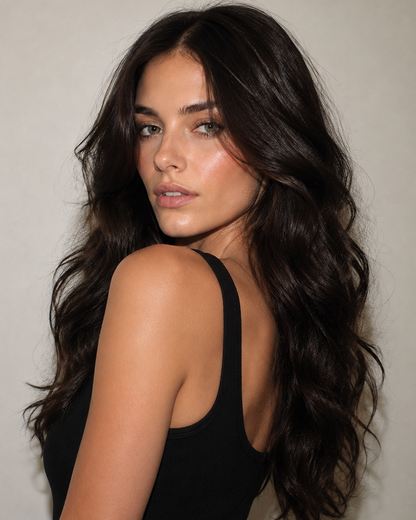 Naomi | 24" Natural Soft Black Loose Wave Human Hair Lace Closure Wig - WW079