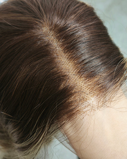 Ausverkauf | 22 Zoll Aschblond Lang Gewellt Echthaar Swiss Lace Closure Perücke - RT-2189