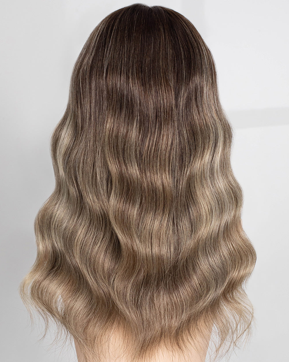 Vera | 20" Ash Beige Balayage With Dark Roots Human Hair Swiss Lace Front Wig - WW049