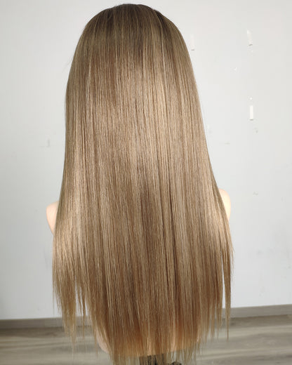 Clearance | 20 Inches Ash Blonde Highlights Human Hair Swiss Lace Closure Wig - RT-2283