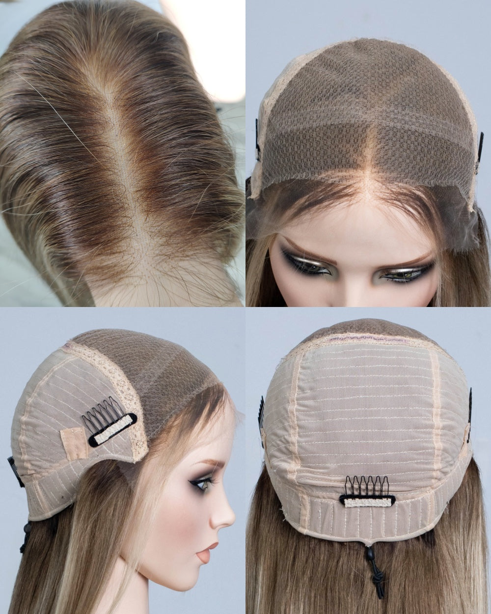Clearance | 20 Inches Ash Blonde Highlights Human Hair Swiss Lace Closure Wig - RT-2283