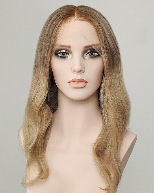 Mara | 16" Ash Blonde loose wave Human Hair Swiss Lace Front Wig - WW043