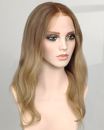 Mara | 16" Ash Blonde loose wave Human Hair Swiss Lace Front Wig - WW043