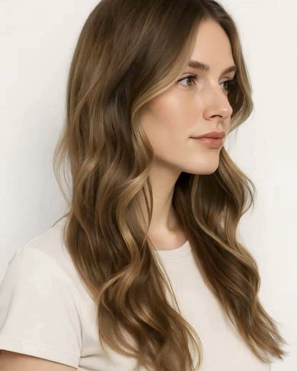 Sierra | 22" Ash Brown with Golden Highlights Soft Wavy Glueless Swiss Lace Closure Wig - WW039