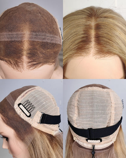 Liquidation | Perruque Lace Closure Suisse Cheveux Humains Longs Ondulés Blond Cendré 55 cm - RT-2189