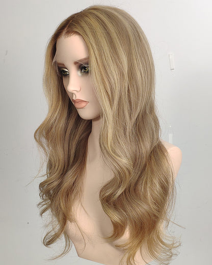 Liquidation | Perruque Lace Closure Suisse Cheveux Humains Longs Ondulés Blond Cendré 55 cm - RT-2189