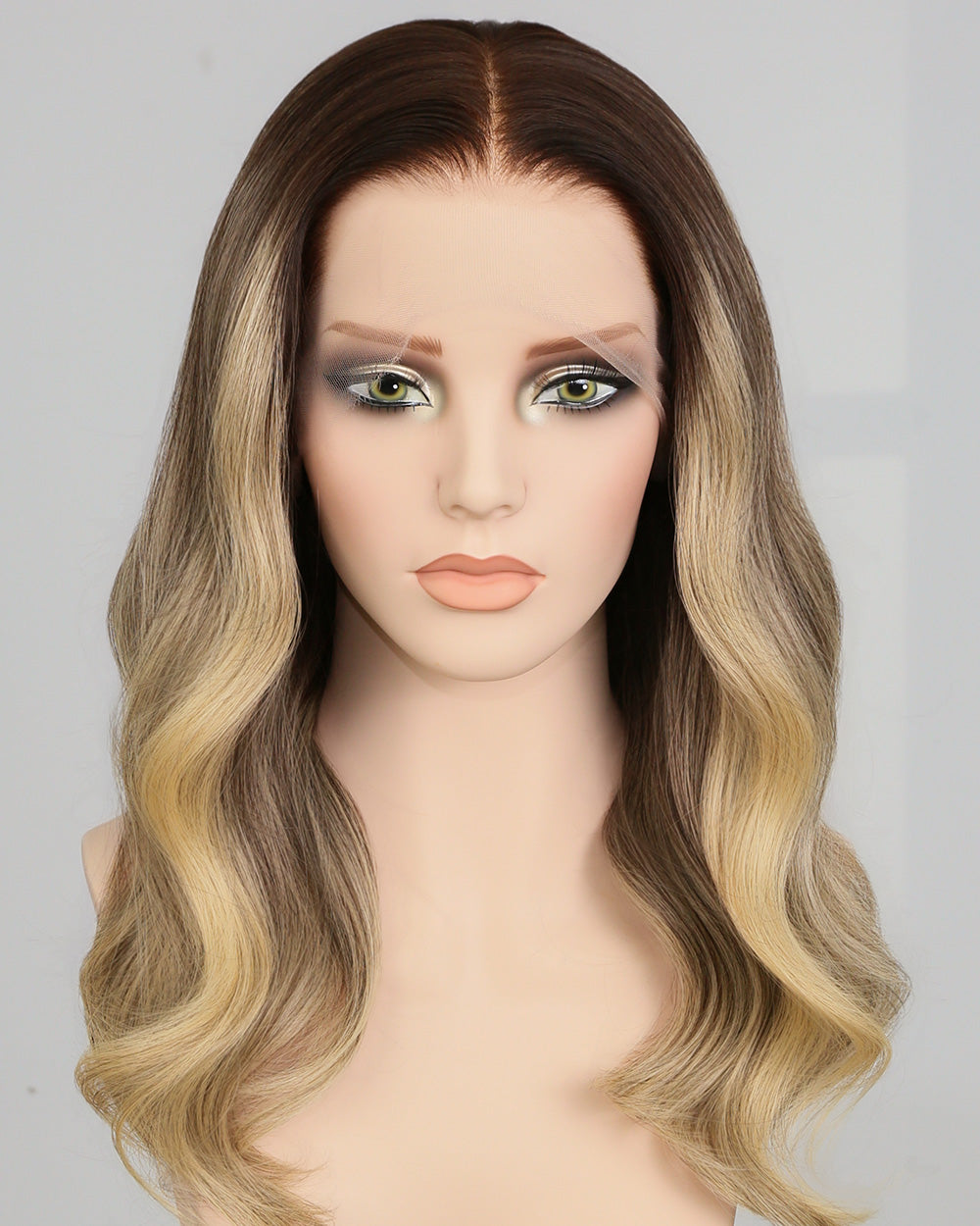 Vera | 20" Blonde Balayage With Dark Roots Human Hair Swiss Lace Front Wig - WW049