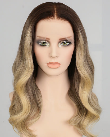 Vera | 20" Blonde Balayage With Dark Roots Human Hair Swiss Lace Front Wig - WW049