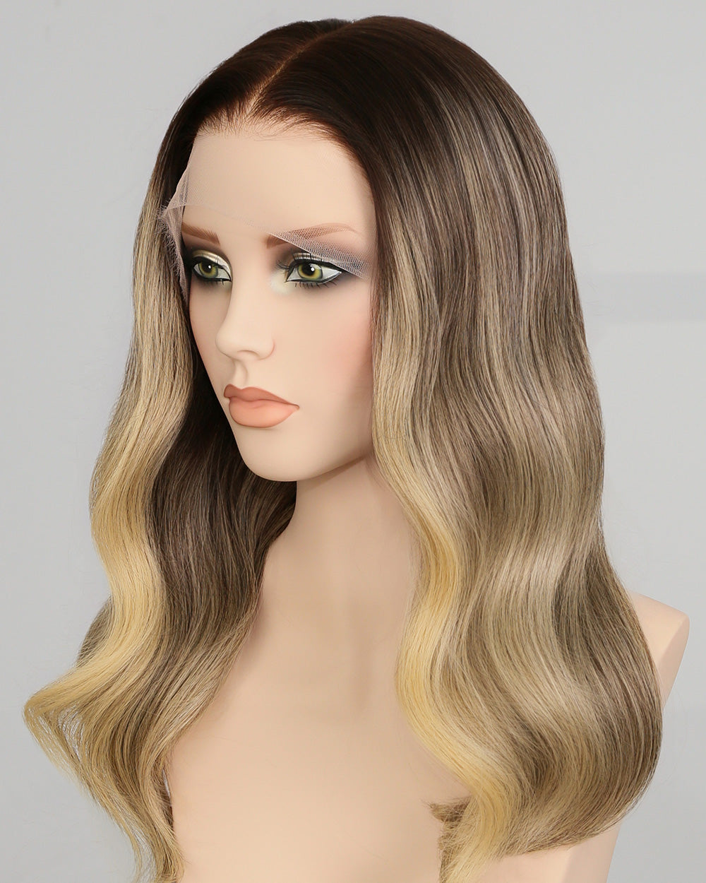 Vera | 20" Blonde Balayage With Dark Roots Human Hair Swiss Lace Front Wig - WW049