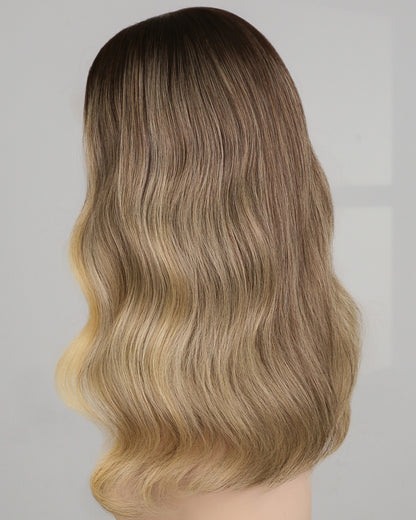 Vera | 20" Blonde Balayage With Dark Roots Human Hair Swiss Lace Front Wig - WW049