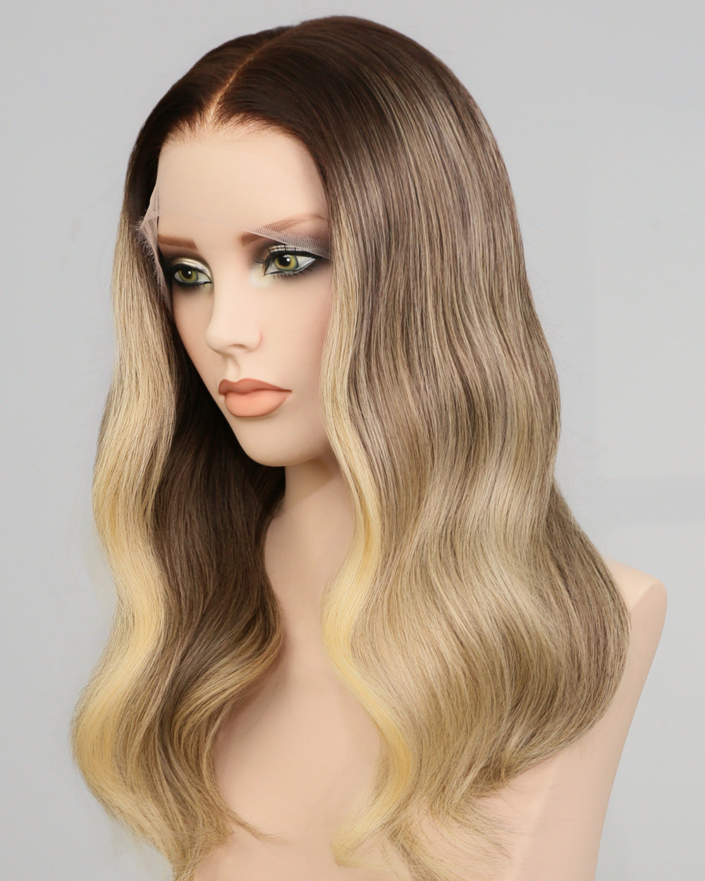 Vera | 20" Blonde Balayage With Dark Roots Human Hair Swiss Lace Front Wig - WW049