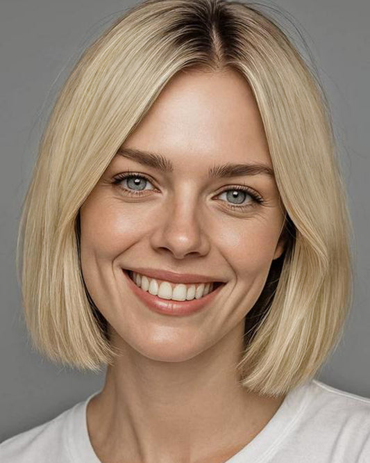 Maren | 12" Blonde Bob Human Hair Swiss Lace Front Wig - WS019