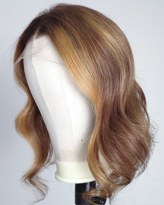 Clearance | 12 Inches Blonde Highlight Bob Human Hair Swiss Lace Front Wig