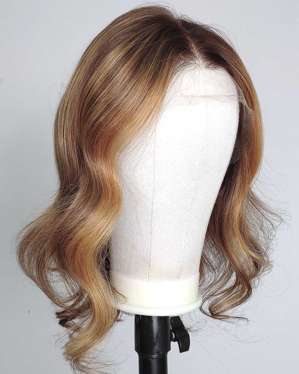 Ausverkauf | 22 Zoll Aschblond Lang Gewellt Echthaar Swiss Lace Closure Perücke - RT-2189