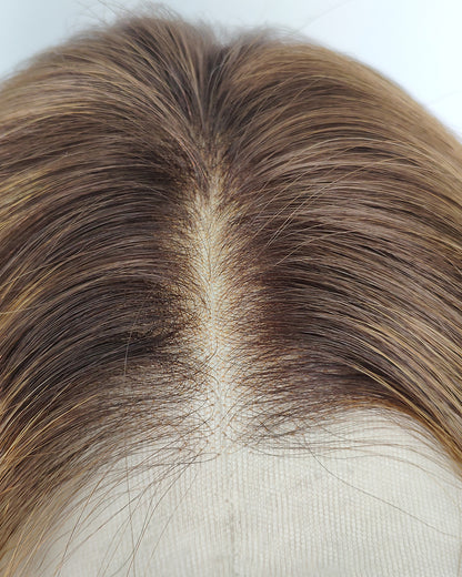 Ausverkauf | 22 Zoll Aschblond Lang Gewellt Echthaar Swiss Lace Closure Perücke - RT-2189