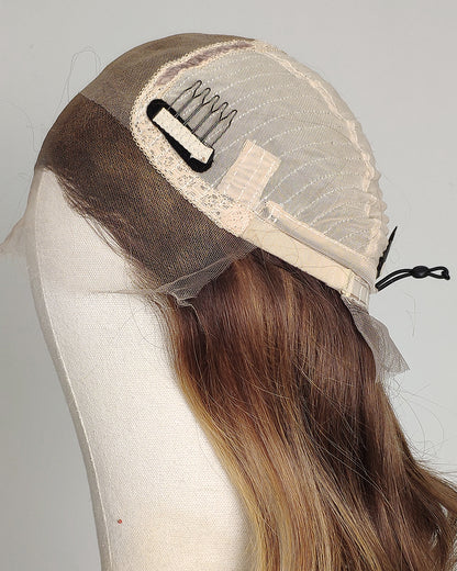 Ausverkauf | 22 Zoll Aschblond Lang Gewellt Echthaar Swiss Lace Closure Perücke - RT-2189