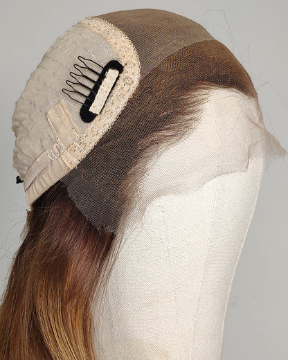 Ausverkauf | 22 Zoll Aschblond Lang Gewellt Echthaar Swiss Lace Closure Perücke - RT-2189