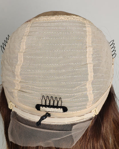 Ausverkauf | 22 Zoll Aschblond Lang Gewellt Echthaar Swiss Lace Closure Perücke - RT-2189