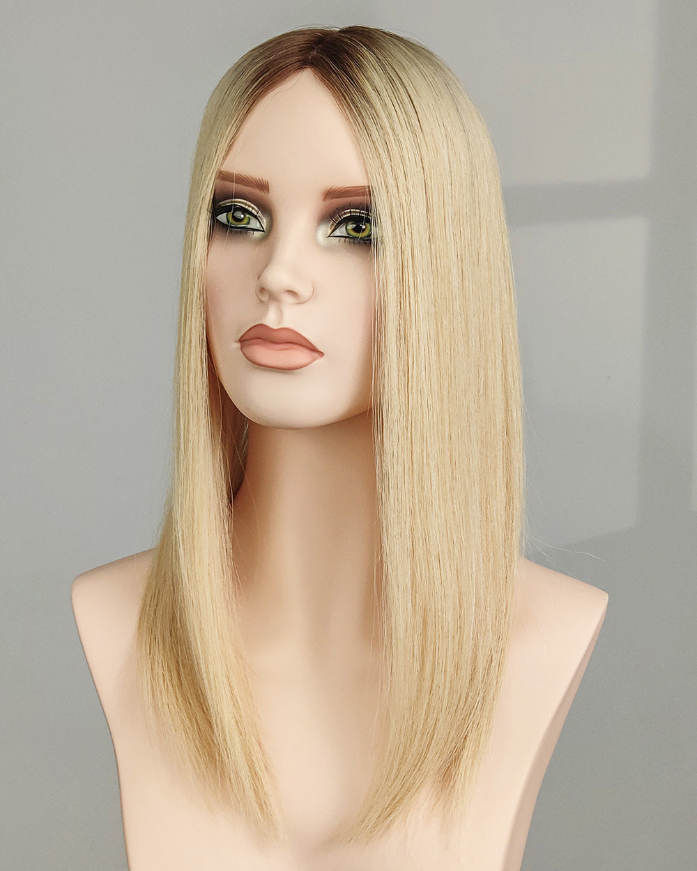 Rory | 16" Blonde Straight Silk Top Hair Integration System Fish Net Human Hair Topper - TLW005