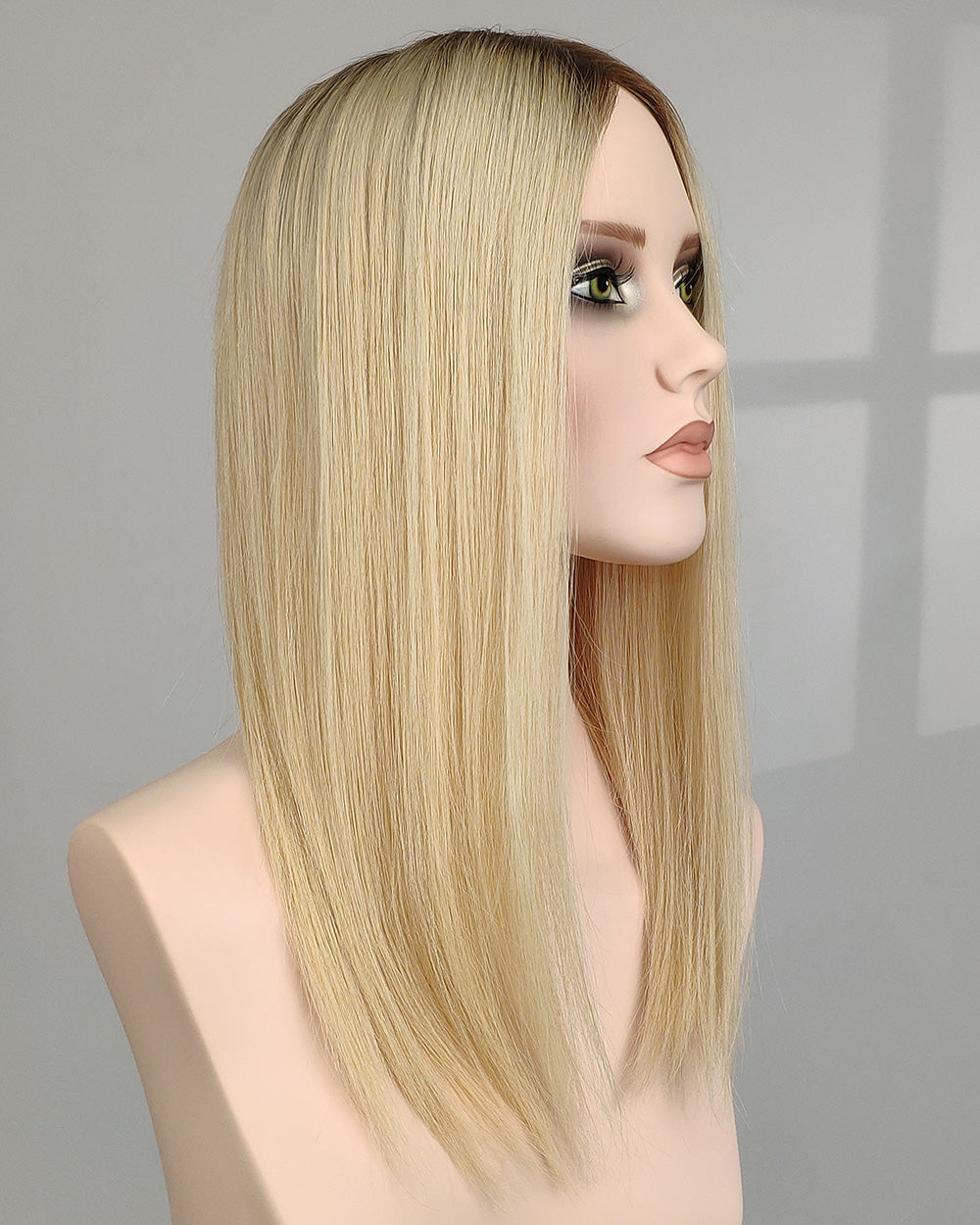 Rory | 16" Blonde Straight Silk Top Hair Integration System Fish Net Human Hair Topper - TLW005