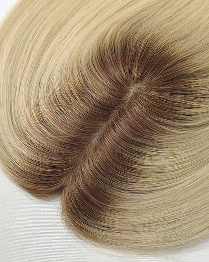 Rory | 16" Blonde Straight Silk Top Hair Integration System Fish Net Human Hair Topper - TLW005