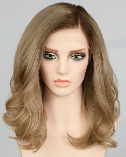 Elsa | 16" Blonde With Dark Roots Human Hair Swiss Lace Front Wig - WW048
