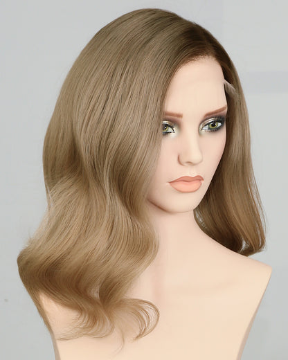 Elsa | 16" Blonde With Dark Roots Human Hair Swiss Lace Front Wig - WW048