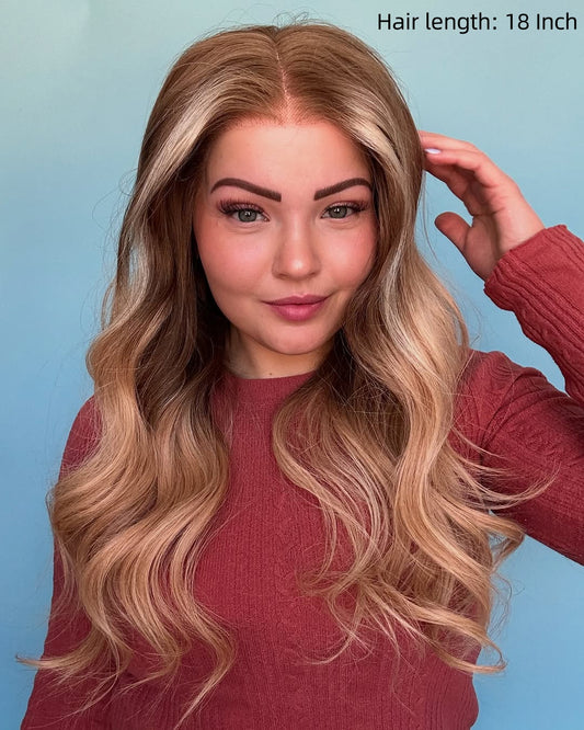 Zoe | 16" Blonde Balayage Body Wave Human Hair Swiss Lace Front Wig - WLW003