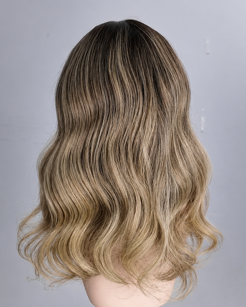 Ausverkauf | 22 Zoll Aschblond Lang Gewellt Echthaar Swiss Lace Closure Perücke - RT-2189