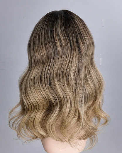 Ausverkauf | 22 Zoll Aschblond Lang Gewellt Echthaar Swiss Lace Closure Perücke - RT-2189