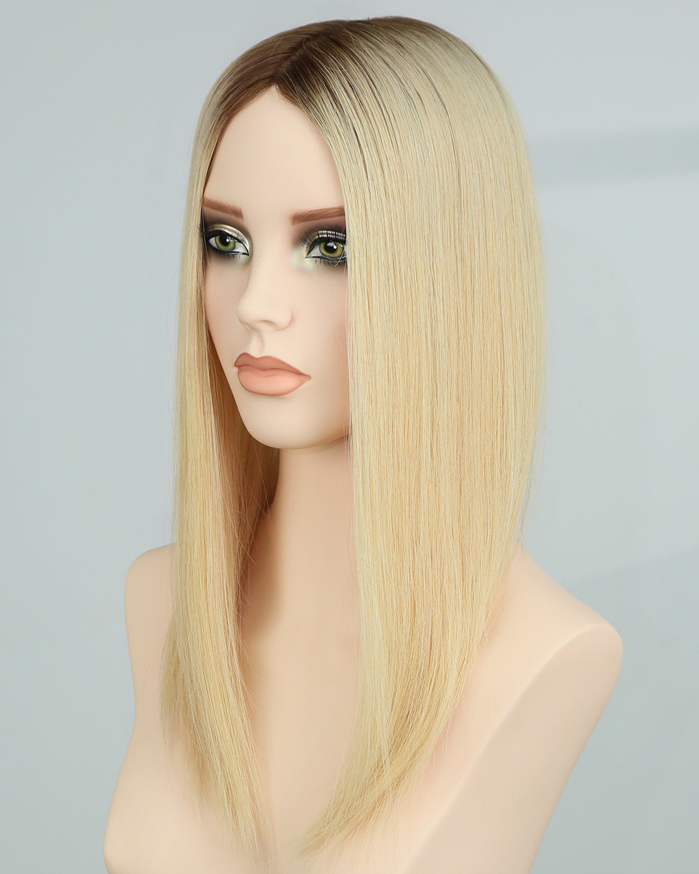 Rory | 16" Blonde Straight Silk Top Hair Integration System Fish Net Human Hair Topper - TLW005